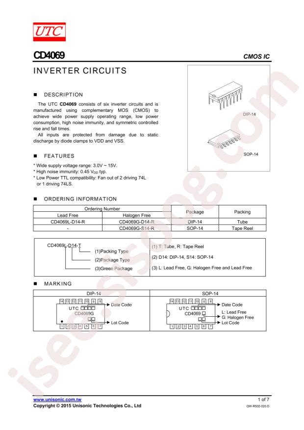 UTC CD4069L-D14-R