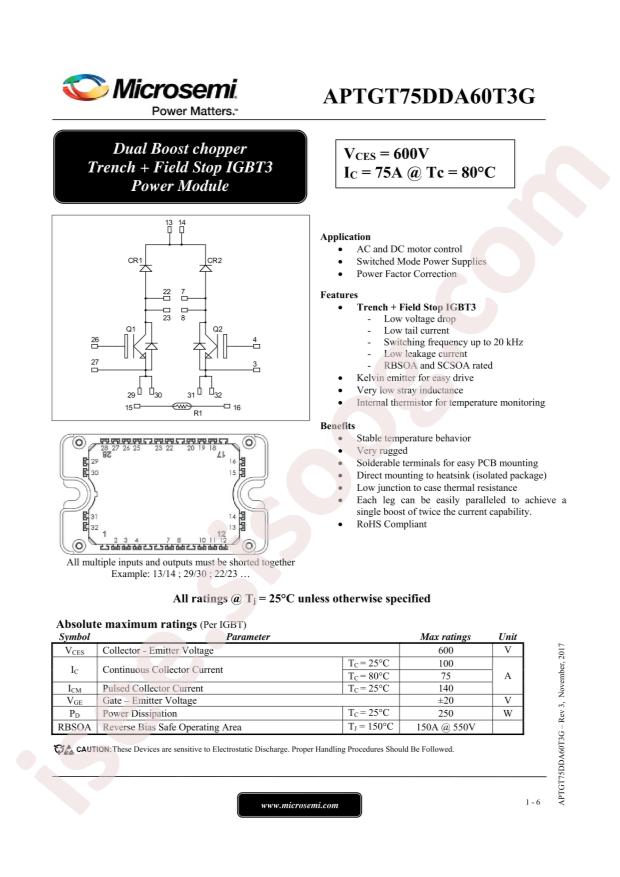 MICROCHIP APTGT75DDA60T3G