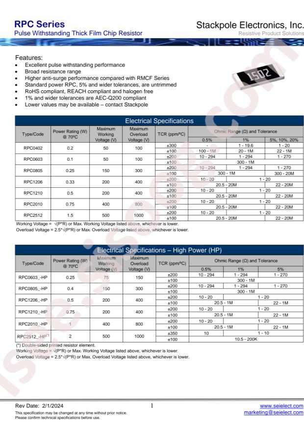 SEI(Stackpole Electronics Inc.) RPC1210KT680R