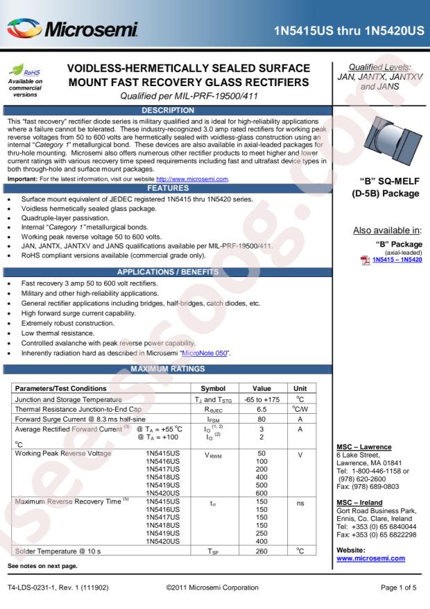 MICROCHIP 1N5416US