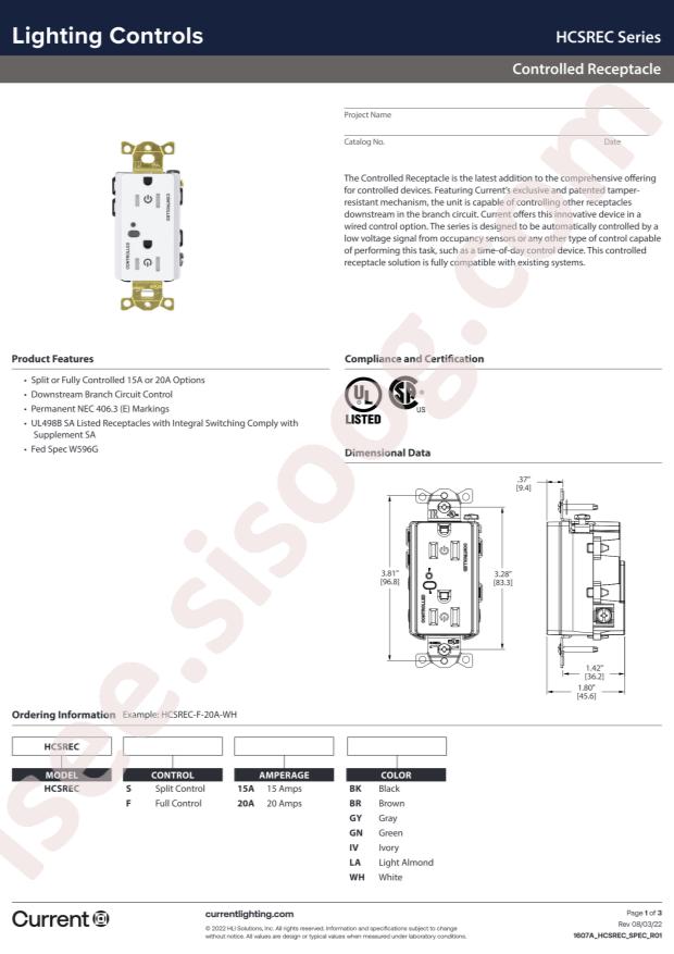 HUBBELL HCSREC-S-20A-BR