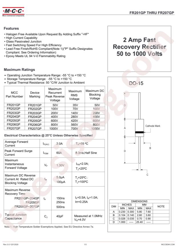 MCC FR205GP-TP