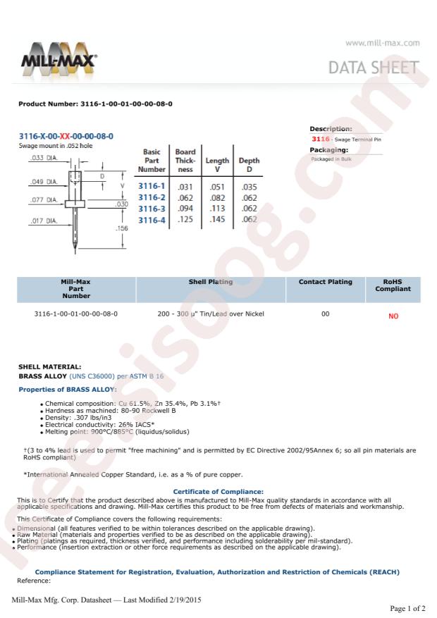 Mill-Max Mfg. Corp. 3116-1-00-01-00-00-08-0