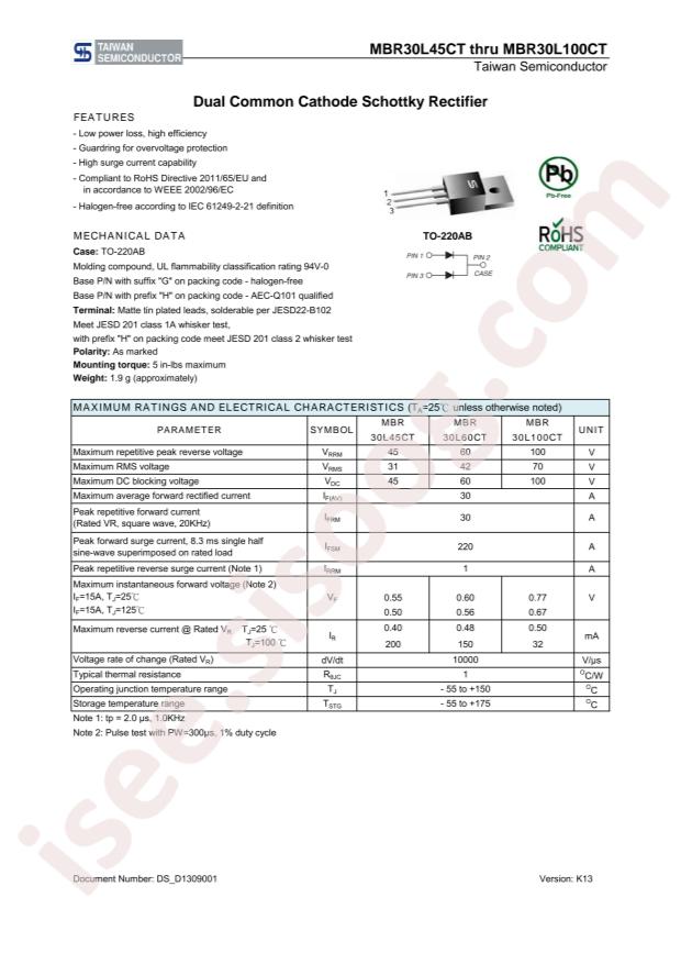 onsemi MBR30L45CTH