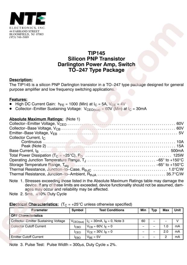 NTE Electronics TIP145