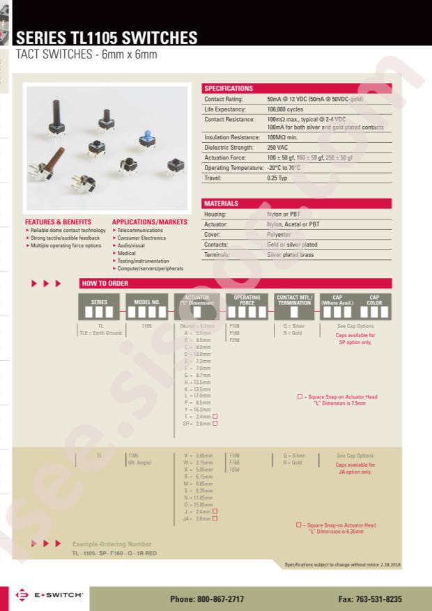 E-Switch TL1105SPF100Q