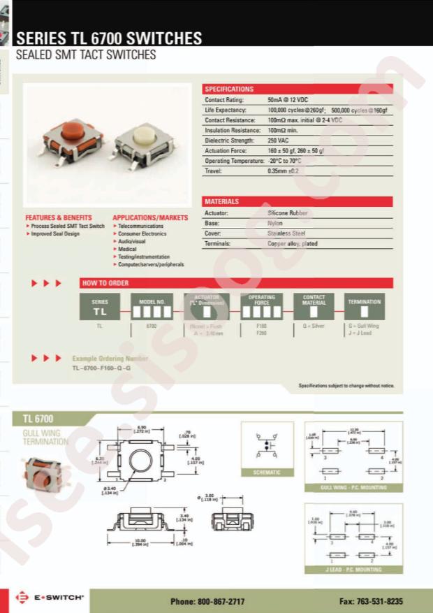 E-Switch TL6700NF160QG