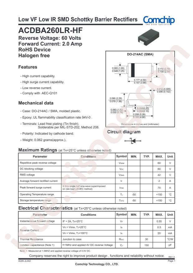 Comchip ACDBA260LR-HF