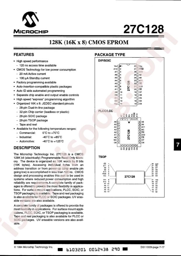 MICROCHIP 27C128-15/P061