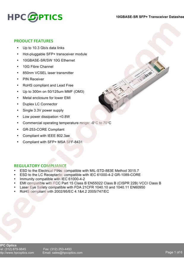 HPC Optics PAN-SFP-PLUS-SR-HPC
