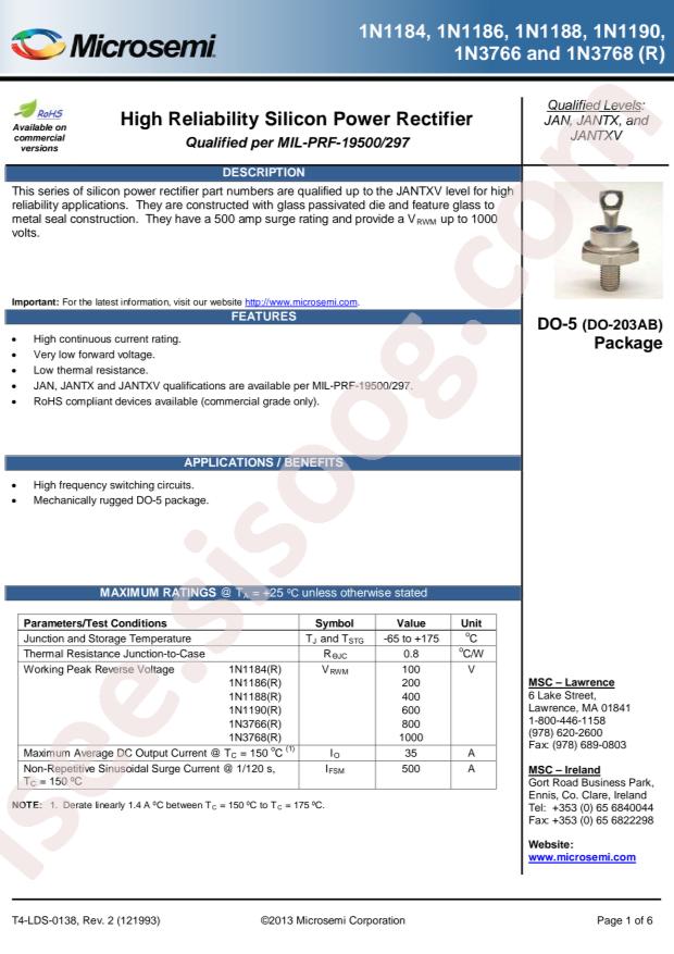 MICROCHIP JAN1N1190R