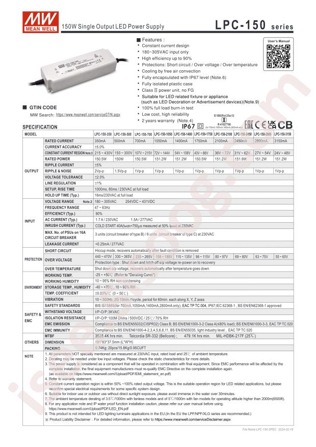 MEAN WELL LPC-150-350