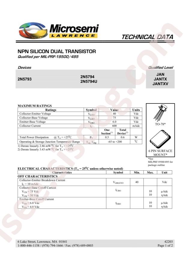 MICROCHIP 2N5793