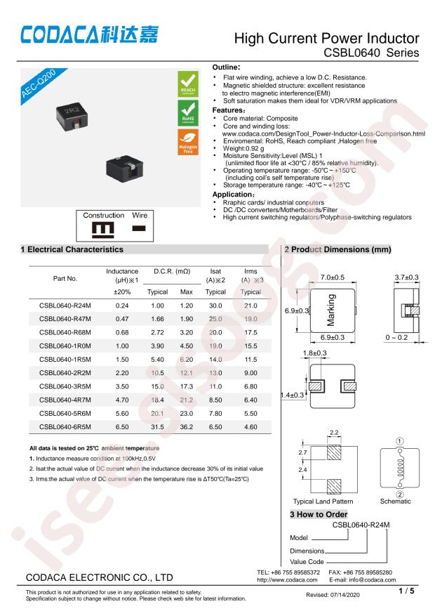 CODACA CSBL0640-2R2M