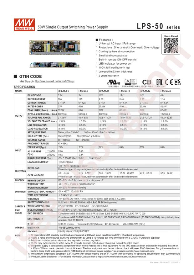 MEAN WELL LPS-50-12