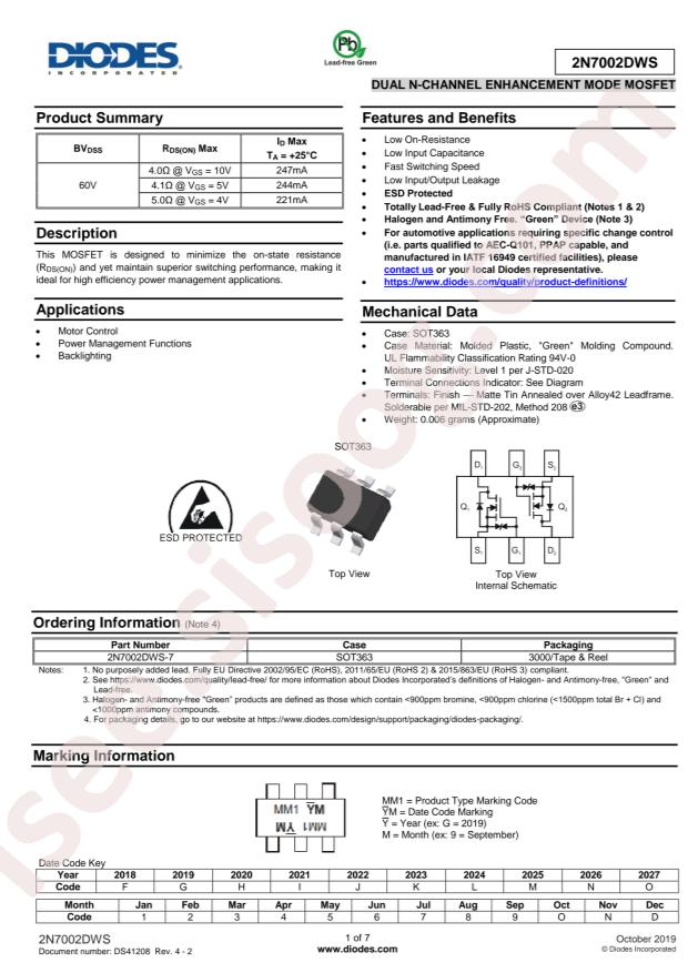 DIODES 2N7002DWS-7