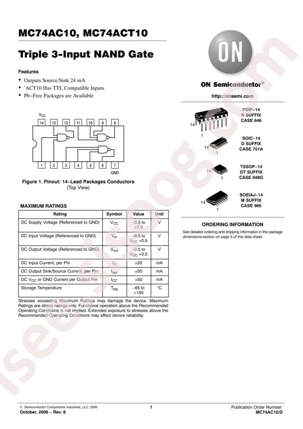 onsemi MC74AC10M