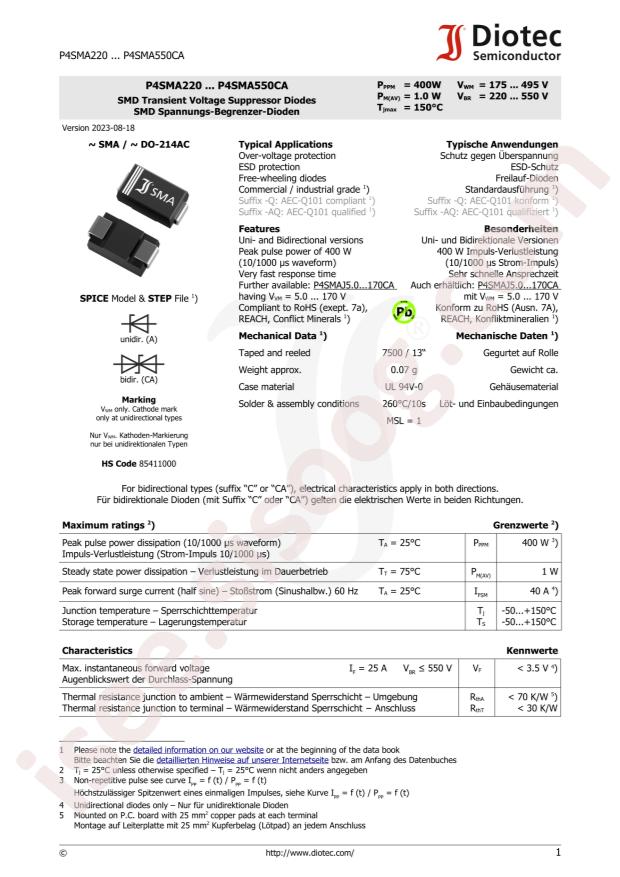 DIOTEC P4SMA220C