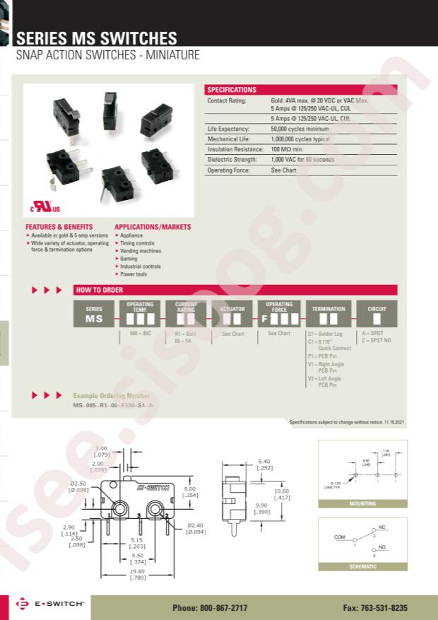 E-Switch MS0850505F020C1C