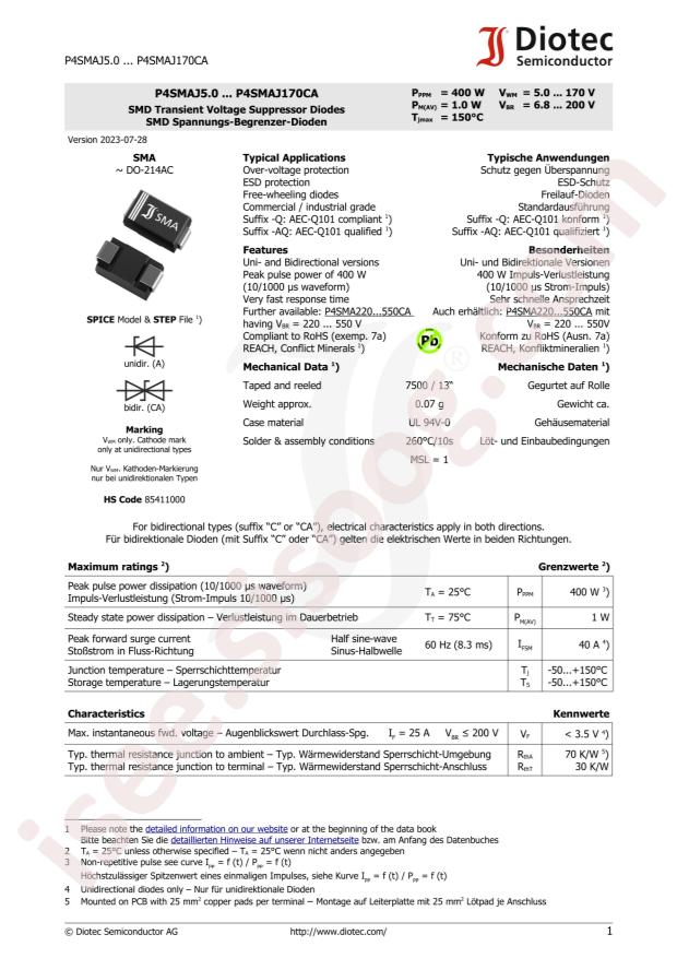 DIOTEC P4SMAJ9.0CA-AQ