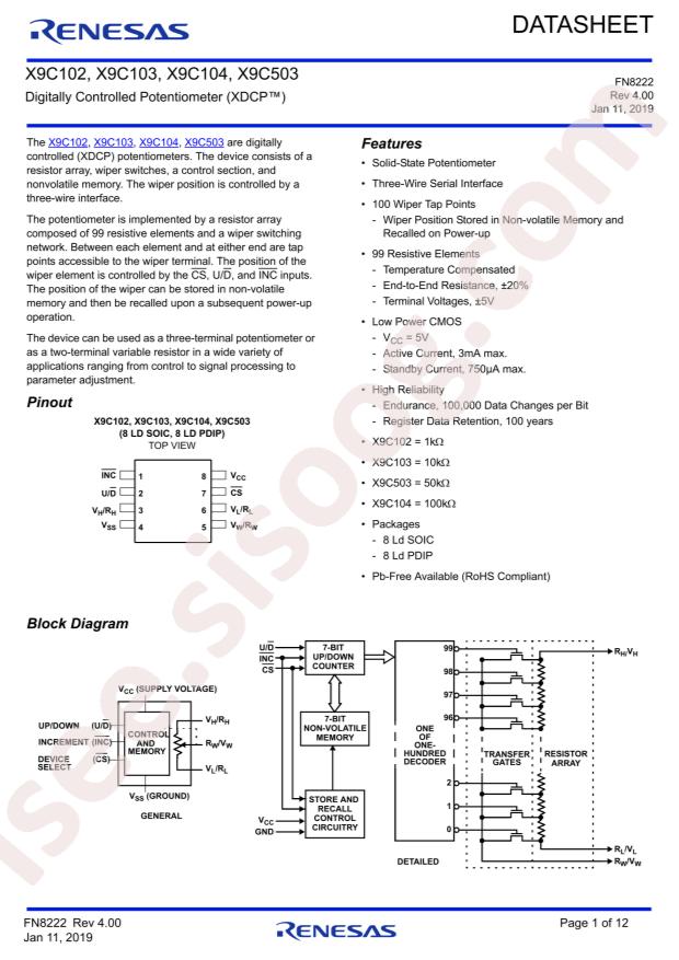 RENESAS X9C503SZT1