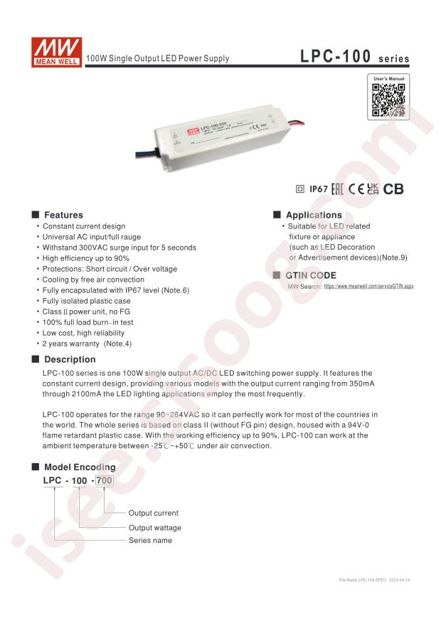 MEAN WELL LPC-100-350