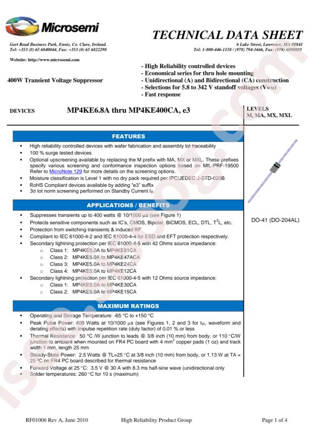 MICROCHIP MP4KE43A