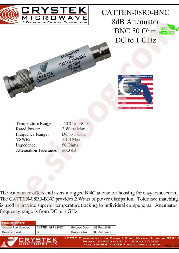 Crystek Corporation CATTEN-08R0-BNC