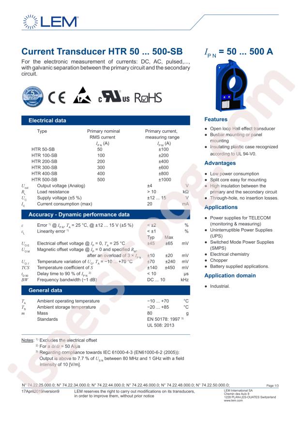 LEM HTR 500-SB