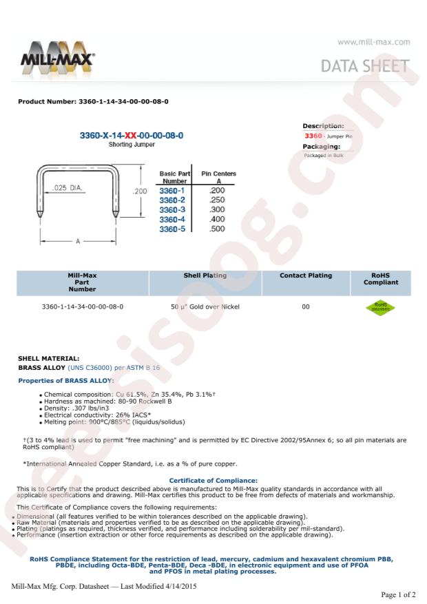 Mill-Max Mfg. Corp. 3360-1-14-34-00-00-08-0