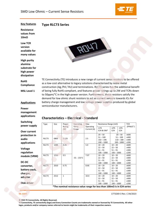TE Connectivity RLC73PW2HR056FTDF