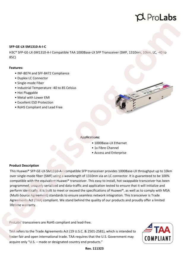 ProLabs SFP-GE-LX-SM1310-A-I-C