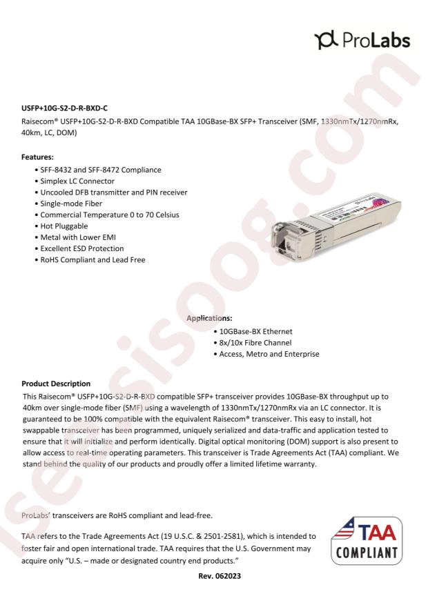 ProLabs USFP+10G-S2-D-R-BXD-C
