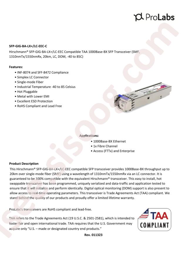ProLabs SFP-GIG-BA-LX+/LC-EEC-C