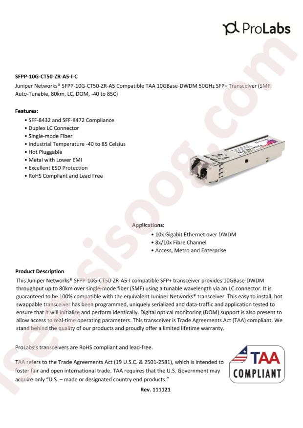 ProLabs SFPP-10G-CT50-ZR-A5-I-C