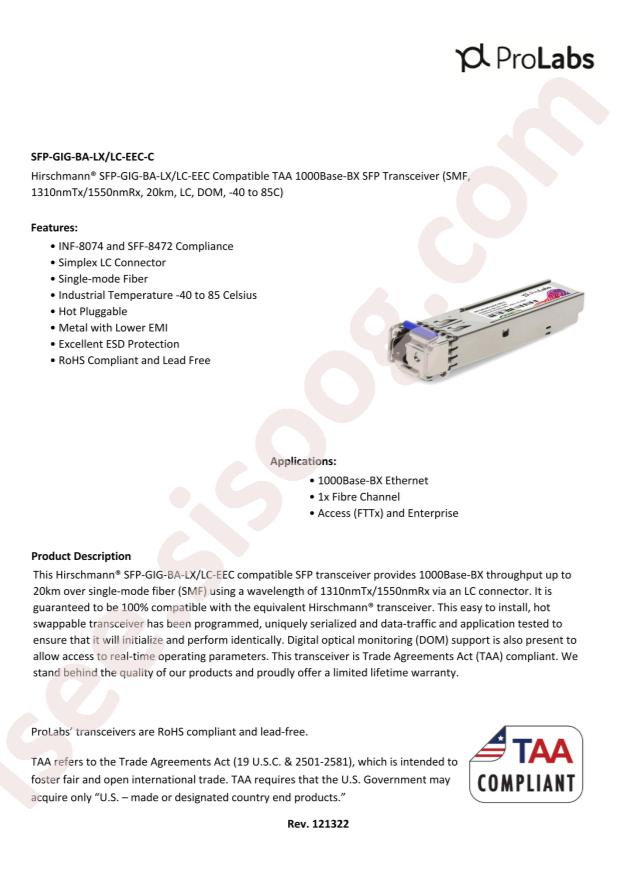 ProLabs SFP-GIG-BA-LX/LC-EEC-C