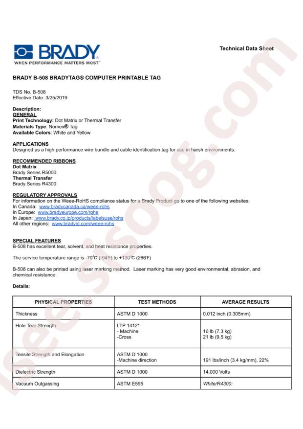 Brady Corporation HSNX-800-2-WT