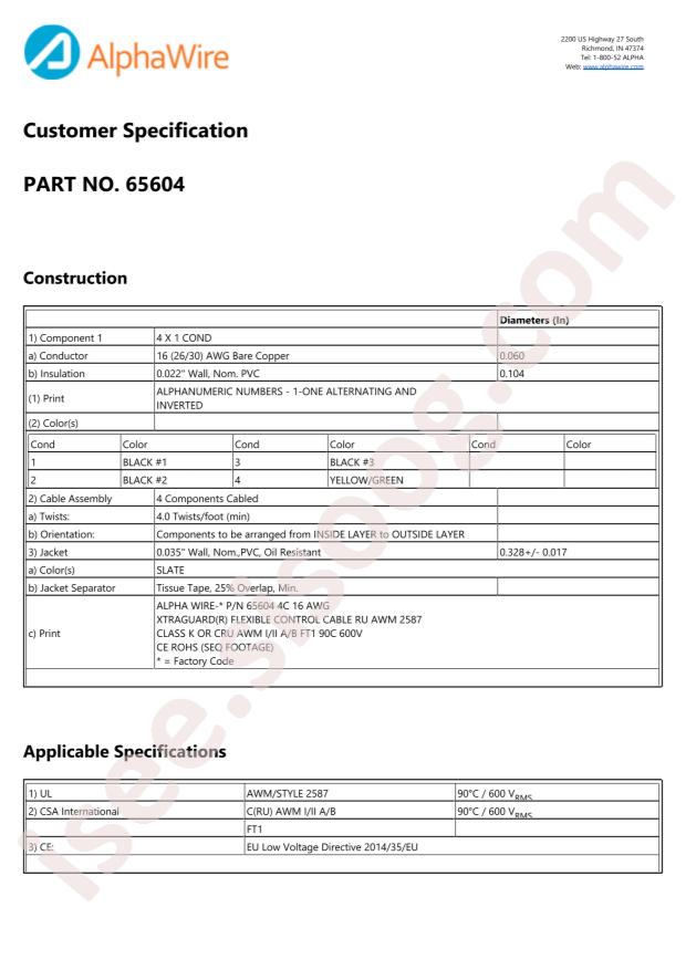 Alpha Wire 65604 SL001