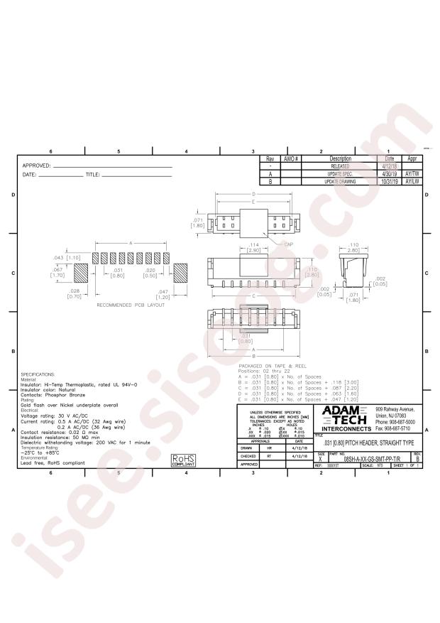 ADAM TECH 08SH-A-06-GS-SMT-PP-T/R