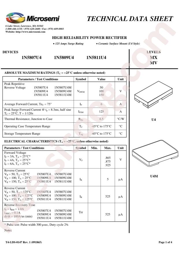 MICROCHIP 1N5811U4