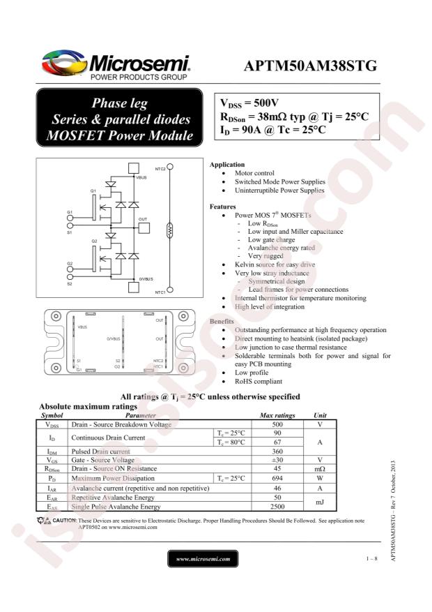 MICROCHIP APTM50AM38STG