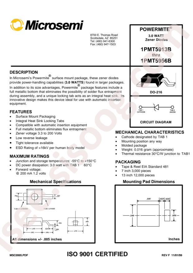 MICROCHIP 1PMT5956AE3/TR13