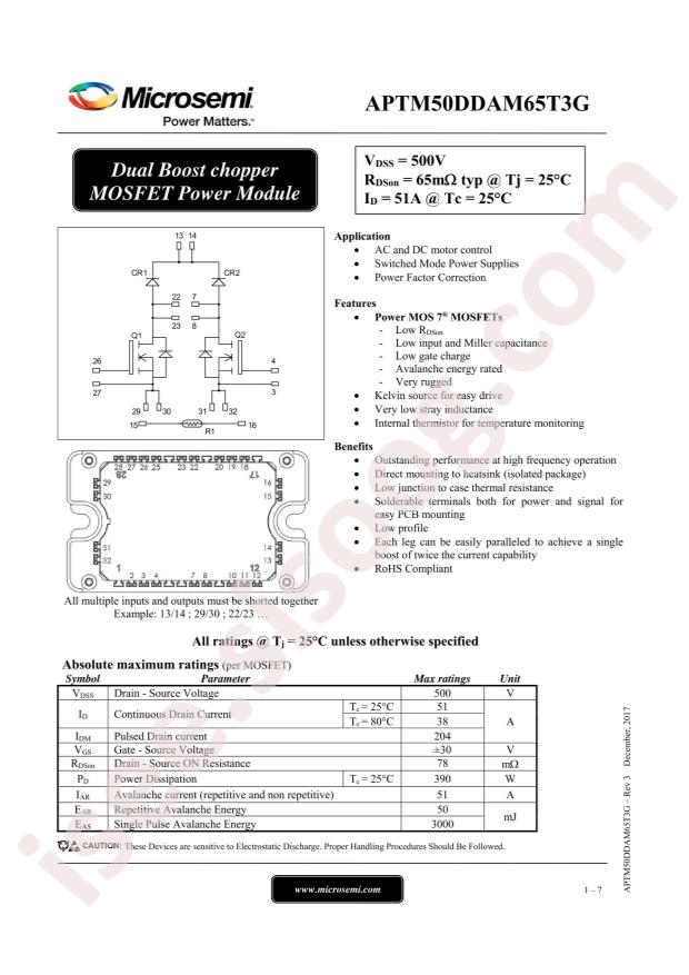 MICROCHIP APTM50DDAM65T3G
