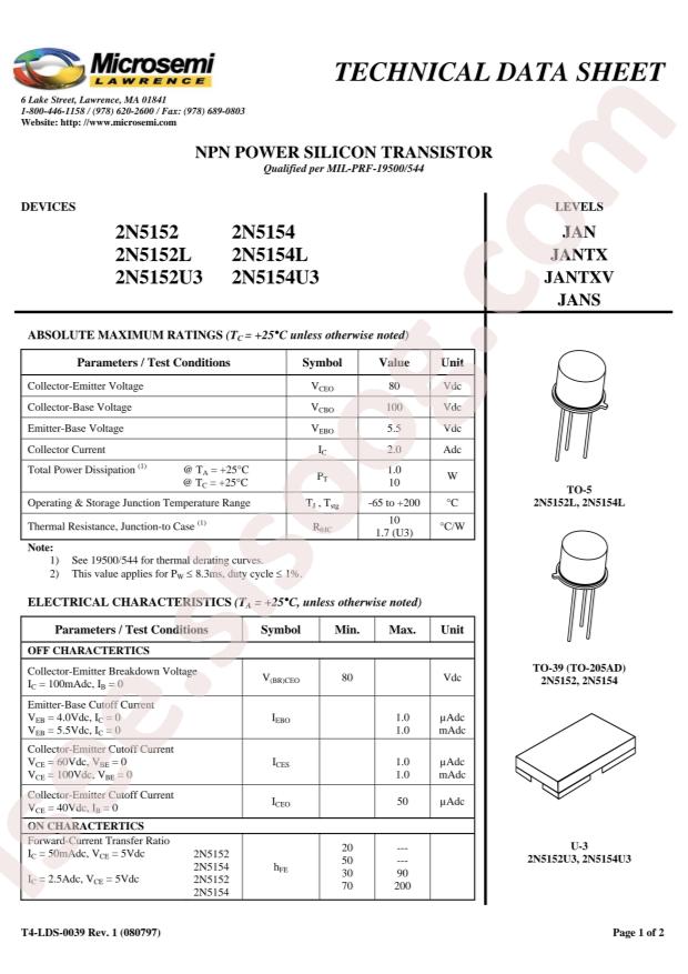 MICROCHIP JAN2N5152