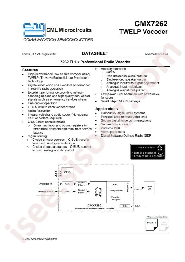 CML Microcircuits CMX7262Q1