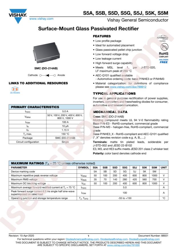VISHAY S5G-E3/9AT