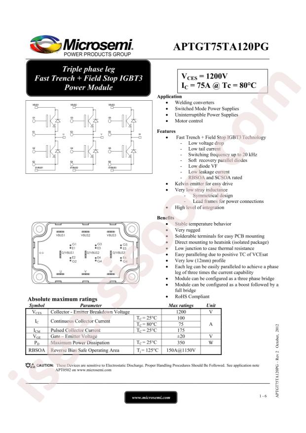 MICROCHIP APTGT75TA120PG