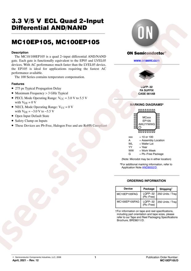 onsemi MC10EP105FAG
