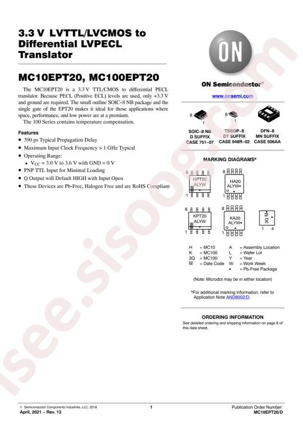 onsemi MC100EPT20DG