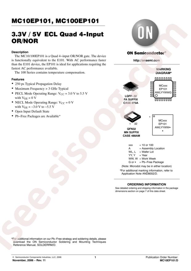 onsemi MC100EP101FAG